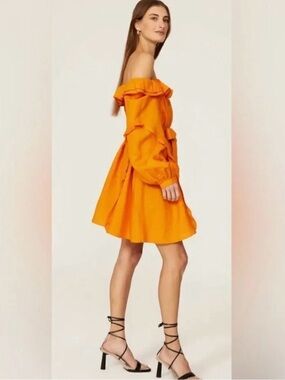 Marissa Webb Collective Belted Off Shoulder Long Sleeve Linen Summer Dress Sz 0